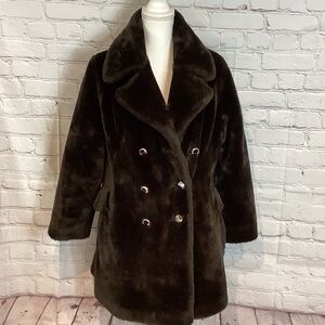 BORGANA STYLED BY RUSSELL TAYLOR COAT VTG FAUX FUR RICH DARK BROWN SZ MED 6/8